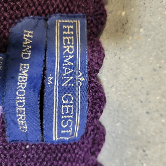 Herman Geist Button Down Cardigan Hand Embroidered Wool Sweater Plum Size M - Picture 7 of 16